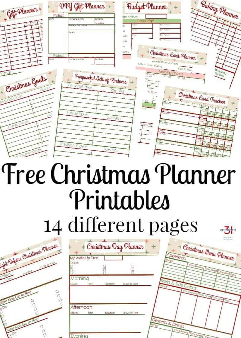 Free Christmas Planner Printables, 14 different pages collage.