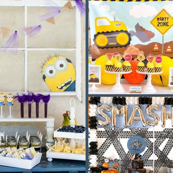 Boy party theme ideas collage.