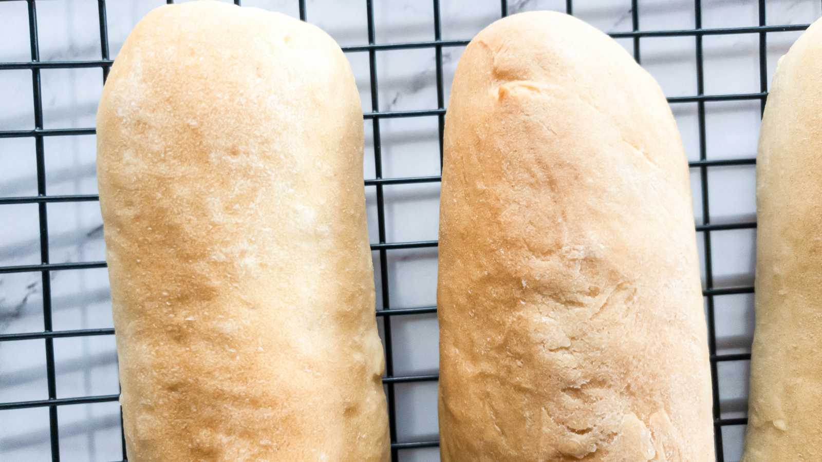 Copycat Jimmy Johns bread sitting on a cooling rack.