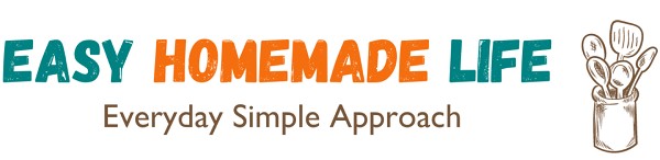 Logo for "Easy Homemade Life" with the tagline "Everyday Simple Approach" and an illustration of kitchen utensils in a jar.