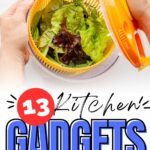 The image features text: "13 Kitchen Gadgets That Earn Their Drawer Space".