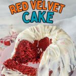 Text reads: "Sweet & Creamy Red Velvet Cake"