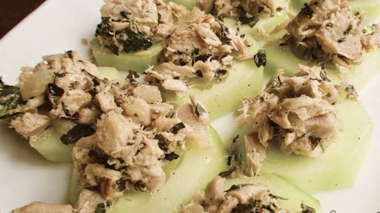 Tuna salad cucumber bites.